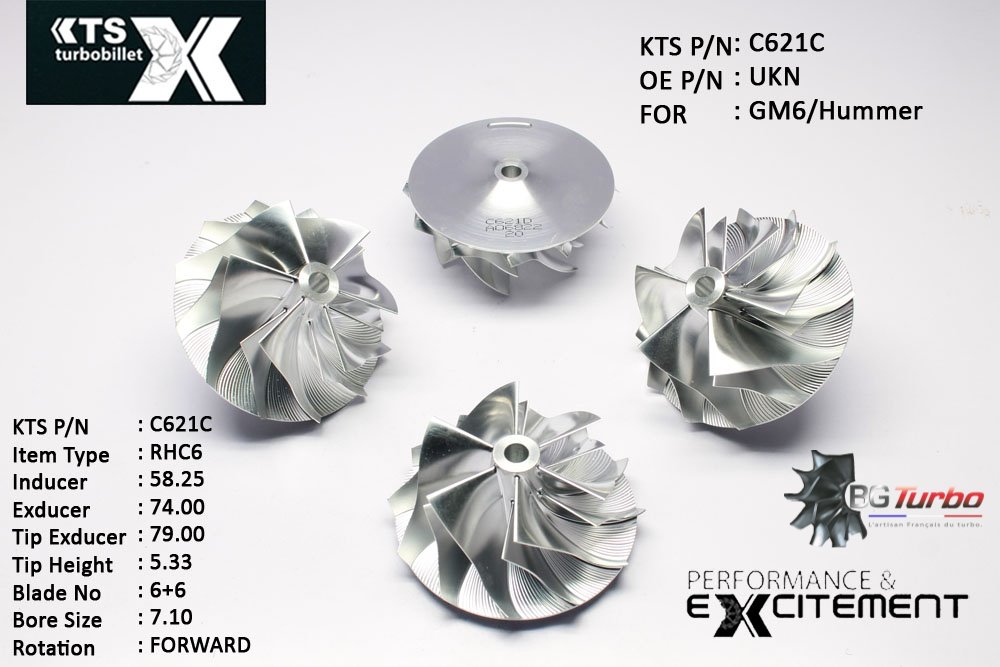 Turbo ROUE FORGÉE MFS PERFORMANCE - 6+6 PALES - INDUCER : 58,25 - EXDUCER : 74 - TYPE : RHC6ANGLE : 60° - ROTATION : Forward - SUPER BACK : 4,18 - BORE SIZE : 7,1
